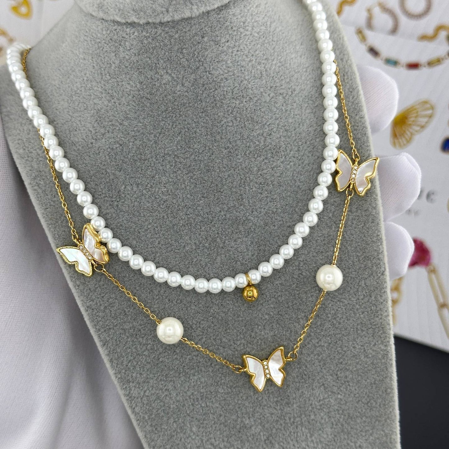 Butterflies Necklace, 18K Gold Plated Steel