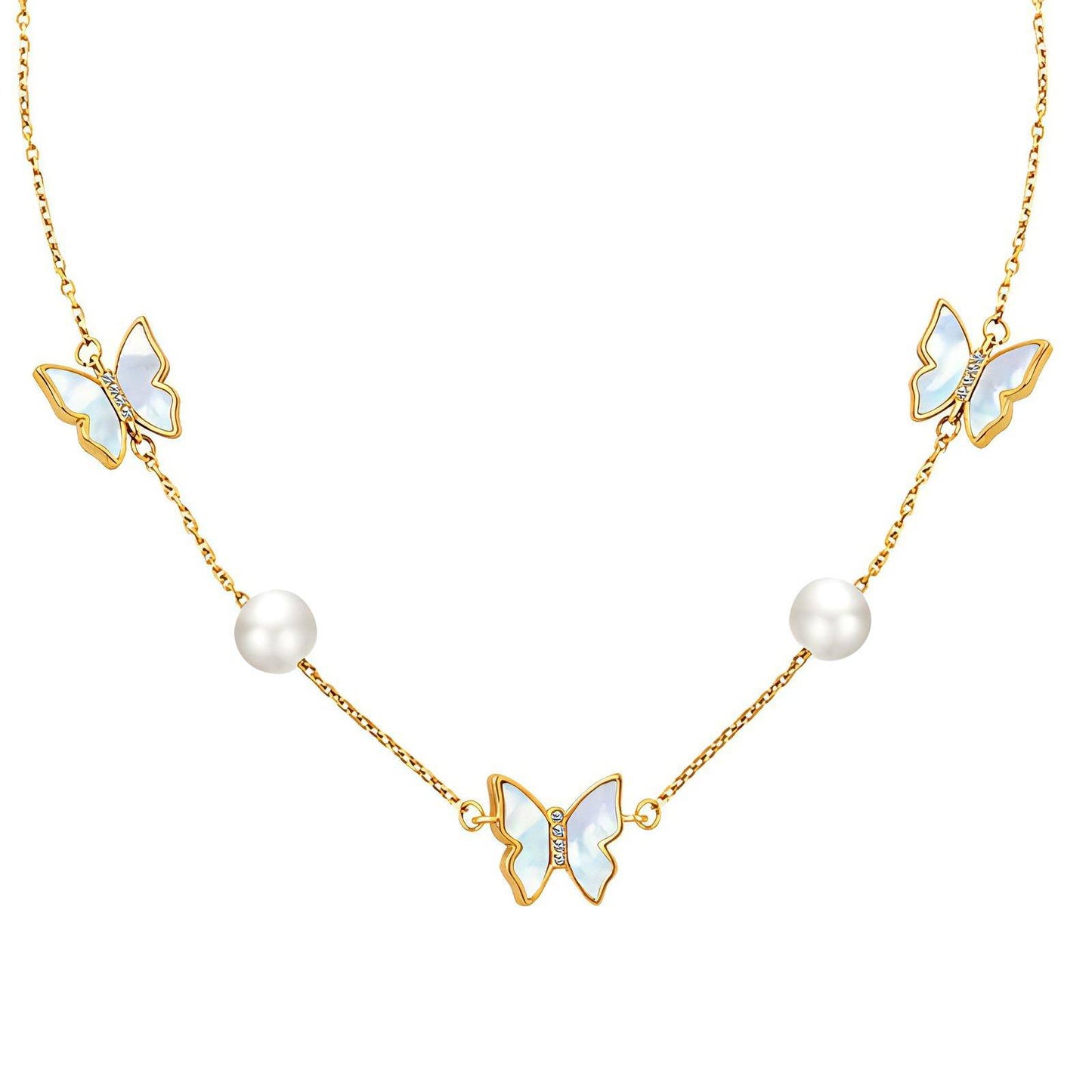 Butterflies Necklace, 18K Gold Plated Steel