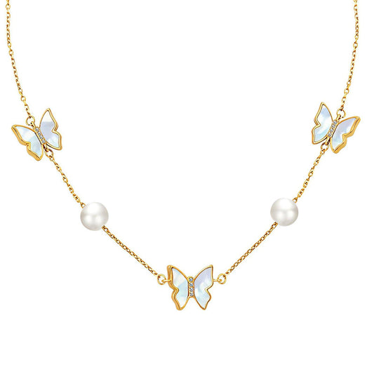 Butterflies Necklace, 18K Gold Plated Steel
