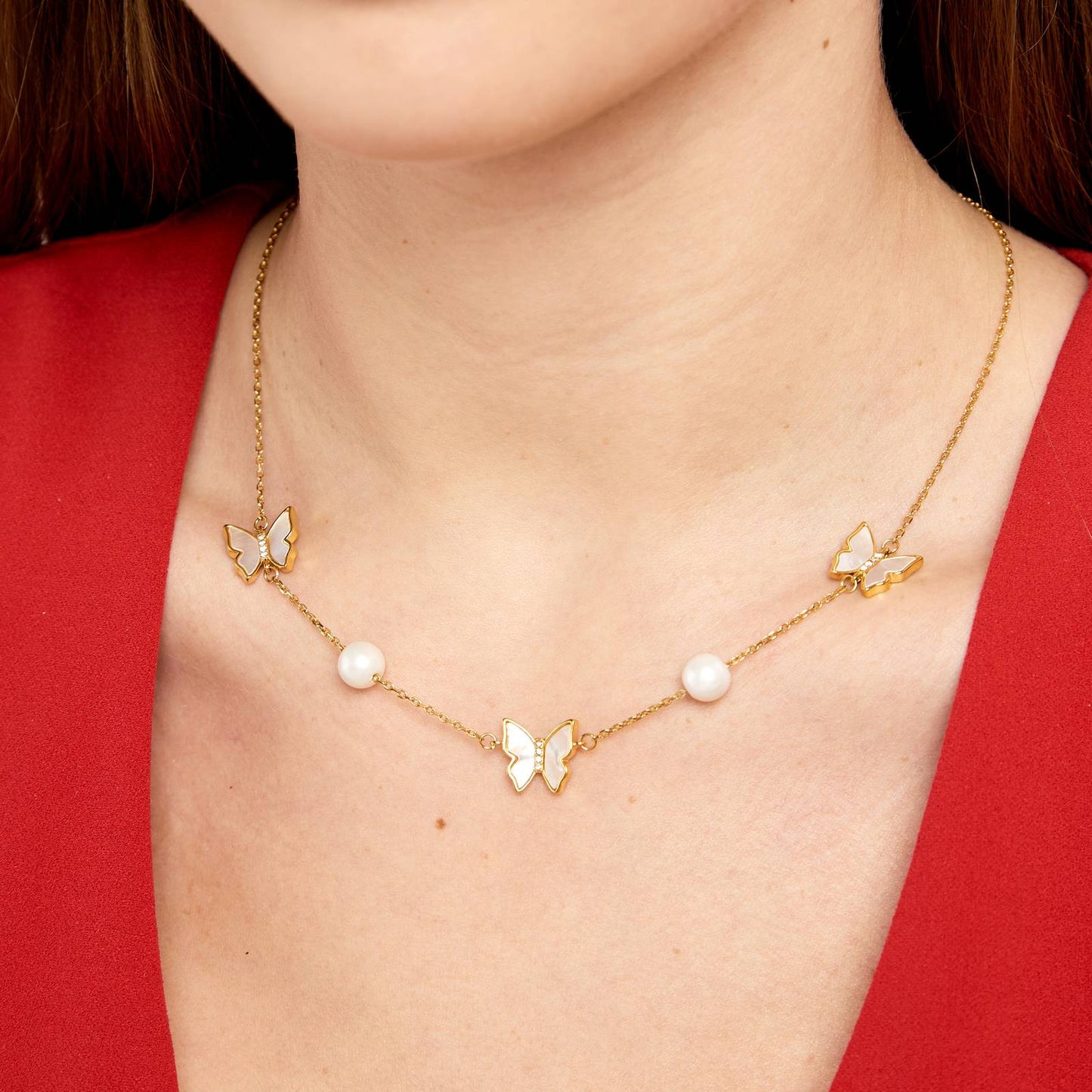 Butterflies Necklace, 18K Gold Plated Steel