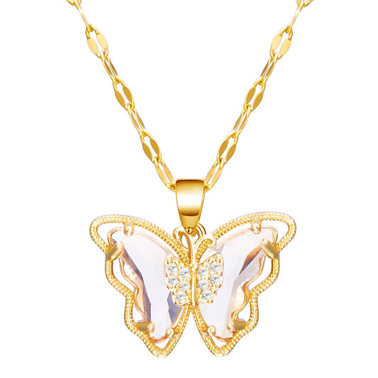 Butterflies Necklace, 18K Gold Plated Steel
