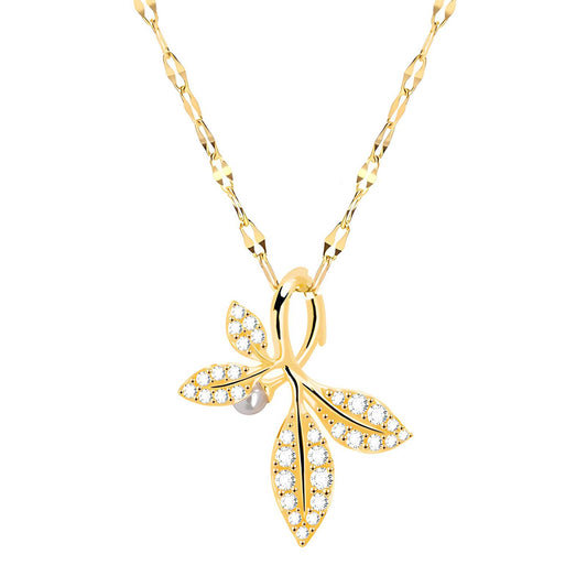 Leaves Necklace, 18K Gold Plated Steel