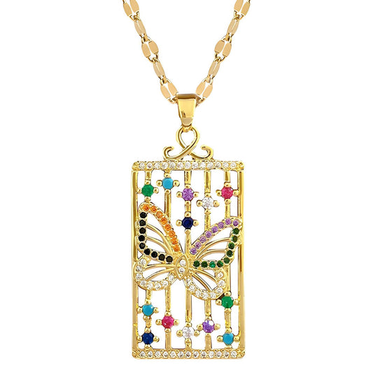 Butterflies Necklace, 18K Gold Plated Steel